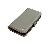 PORTER RILEY - Leather Case Compatible with iPhone 17 Pro. Premium Genuine Leather Stand/Cover/Wallet/Flip Case with Card Slots & Horizontal Stand (Grey & Pink)