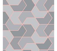 Rasch Wallpaper Portfolio 270334 – Geometric Hexagonal Metallic Design – Grey/Rose Gold