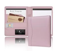 Portfolio A5 Conference Folder, Soft Leather Padfolio 5 x 8 Mini Business Binder Legal Writing Note Pad Junior Size Document Organizer for Present Gift Kid Men Women Pink