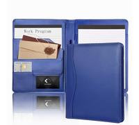 Portfolio A5 Conference Folder, Soft Leather Padfolio 5 x 8 Mini Business Binder Legal Writing Note Pad Junior Size Document Organizer for Present Gift Kid Men Women Navy Blue
