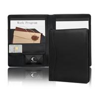 Portfolio A5 Conference Folder, Soft Leather Padfolio 5 x 8 Mini Business Binder Legal Writing Note Pad Junior Size Document Organizer for Present Gift Kid Men Women Black