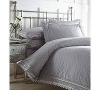 Portfolio Balmoral Broderie Anglaise Percale Duvet Cover Polycotton Bed Set, Silver, Single Size