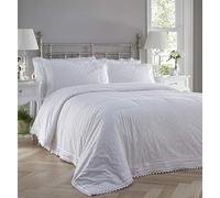 Portfolio Home Balmoral Broderie Anglaise White Quilted Bed Throwover Set Bedspread Set (254X254Cm) + 2 X Pillowshams (50X75Cm), White