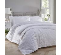 Portfolio Balmoral Quilt Duvet Cover Bed Set Broderie Anglaise Design, White, Single