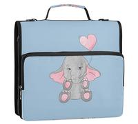 Portfolio & Case 3 Ring Binders, Zipper Shoulder Padfolios Bag Organizer 500 Sheets for Office Print Grey Elephants Baloon On Blue