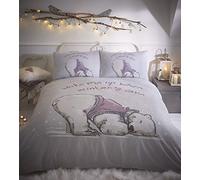 Portfolio Christmas Polar Bear Duvet Cover Bed Set Cute Xmas, Polycotton, Grey, Super King