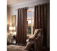 Portfolio Crushed Velvet Eyelet Curtains, Mink, 66" Wide x 72" Drop