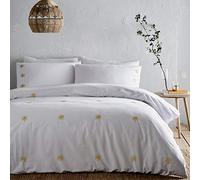 Portfolio Daisy Ochre Double Duvet Cover Set Bed Linen Quilt Embroidered, Grey