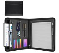 Portfolio Folder, A4 Conference Folder with Notepad & Pen, Leather Zipper Padfolio with Pockets for Tablets Notepads Files, Travel Business Portfolio, Planner Document Organizer