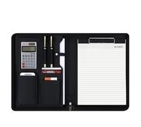 Portfolio Folder A4 Conference Padfolio Portfolio Folder Leather Contract File Folders for Document Man Executive Briefcase Zippered(Black-A)