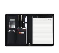 Portfolio Folder A4 Conference Padfolio Portfolio Folder Leather Contract File Folders for Document Man Executive Briefcase Zippered(Black-A)