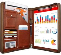 Portfolio Folder A4 Multifunctional Conference Folder Business Stationery Folder Leather Contract File Folders Zippered Organizer Card Holder for Travel Business Portfolio, Planner(Yellow-Brown)