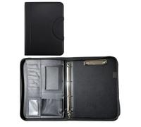 Portfolio Folder Conference Folder Contract Organizer File Card Business Zippered Folders Stationery Leather Multifunctional Holder(Black)