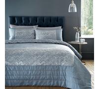Portfolio Home Antibes Chevron Waves Blue Quilted Throwover Bed Throw Blanket 200 X 230Cm, Blue