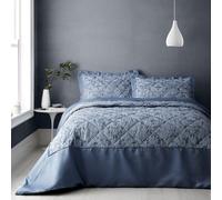 Portfolio Home Blenheim Jacquard Blue Quilted Bedspread with Pillow Shams Bed Throw Set 254 x 254cm