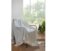 Portfolio Home Chester Zig Zag Geometric Grey Throw Over Blanket with Tassels Soft Cosy Sofa Chair Bed 130 x 170 cm