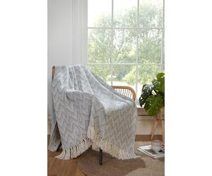 Portfolio Home Chester Zig Zag Geometric Grey Throw Over Blanket with Tassels Soft Cosy Sofa Chair Bed 130 x 170 cm