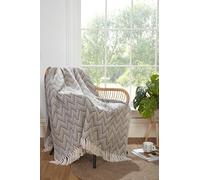 Portfolio Home Chester Zig Zag Geometric Natural Throw Over Blanket with Tassels Soft Cosy Sofa Chair Bed 180 x 250 cm