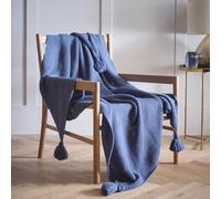 Portfolio Home Copenhagen Blue Knitted Tassels Throwover Bed Throw Blanket 127 x 152cm