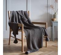 Portfolio Home Copenhagen Knitted Tassels Throwover Bed Throw Blanket 127 x 152cm in Grey | Size: 127 cm x 152 cm Portfolio Home Grey 127 cm x 152 cm