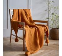 Portfolio Home Copenhagen Knitted Tassels Throwover Bed Throw Blanket 127 x 152cm in Orange | Size: 127 cm x 152 cm Portfolio Home Orange 127 cm x 152 cm