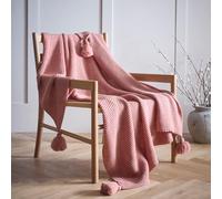Portfolio Home Copenhagen Pink Knitted Tassels Throwover Bed Throw Blanket 127 x 152cm