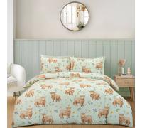 Portfolio Home Daisy Highland Cow Floral Duvet Cover Set With Pillow Case Bedding in Light Green | Size: King Portfolio Home Light Green King