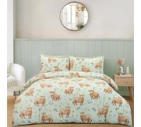 Portfolio Home Daisy Highland Cow Floral Sage Double Soft Easy Care Bed Linen Bedding Duvet Cover Quilt Set With Pillow Cases