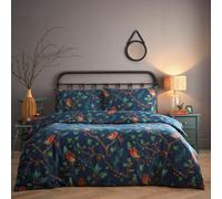 Portfolio Home Dalby Robins Holly Navy King Soft Easy Care Bed Linen Bedding Duvet Cover Quilt Set With Pillow Cases