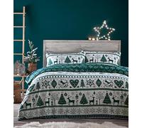 Portfolio Home Festive Noel Teal Green Duvet Cover Set Christmas Double Bedding Set PNOED2C