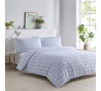 Portfolio Home Gingham Check Blue Double Soft Easy Care Bed Linen Bedding Duvet Cover Quilt Set With Pillow Cases, Blue