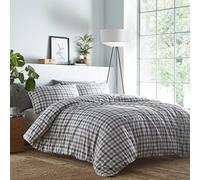 Portfolio Home Gingham Check Duvet Cover Set Double Bed Grey