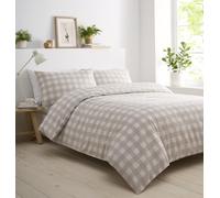 Portfolio Home Gingham Check Natural King Soft Easy Care Bed Linen Bedding Duvet Cover Quilt Set With Pillow Cases