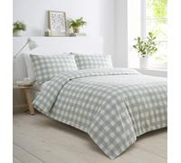 Portfolio Home Gingham Check Sage Double Soft Easy Care Bed Linen Bedding Duvet Cover Quilt Set With Pillow Cases