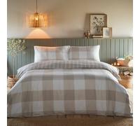 Portfolio Home Glenmore Check Brushed Cotton Striped Reversible Duvet Cover Set in Natural | Size: Super King Portfolio Home Natural Super King