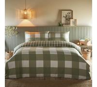 Portfolio Home Glenmore Check Sage Green Double 100% Brushed Cotton Striped Reversible Duvet Cover Quilt Bedding Set With Pillow Cases