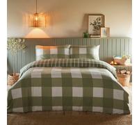 Portfolio Home Glenmore Check Sage Green King 100% Brushed Cotton Striped Reversible Duvet Cover Quilt Bedding Set With Pillow Cases