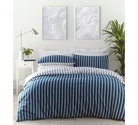 Portfolio Home Harvard Stripe Blue Double Duvet Set Reversible Bedding Bed Set