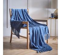Portfolio Home Malmo Blue Textured Tassels Chenille Throwover Bed Throw Blanket 127 x 152 cm