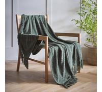 Portfolio Home Malmo Textured Tassels Chenille Throwover Throw Blanket 127 x 152 cm in Green | Size: 127 cm x 152 cm Portfolio Home Green 127 cm x 152 cm
