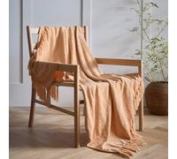 Portfolio Home Malmo Textured Tassels Chenille Throwover Throw Blanket 127 x 152 cm in Peach | Size: 127 cm x 152 cm Portfolio Home Peach 127 cm x 152 cm
