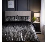 Portfolio Home Marseilles Printed Velvet Metallic Abstract Black Double Soft Easy Care Bed Linen Bedding Duvet Cover Quilt Set With Pillow Cases, Black