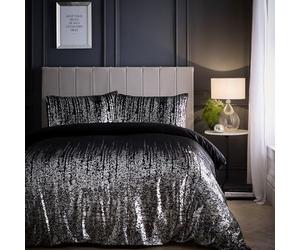 Portfolio Home Marseilles Printed Velvet Metallic Abstract Black King Soft Easy Care Bed Linen Bedding Duvet Cover Quilt Set With Pillow Cases