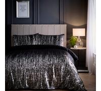 Portfolio Home Marseilles Printed Velvet Metallic Abstract Black Super King Soft Easy Care Bed Linen Bedding Duvet Cover Quilt Set With Pillow Cases, Black