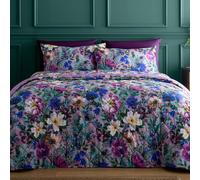Portfolio Home Ophelia Floral Quilted Throwover Bed Throw Over Blanket 200 x 230cm in Purple | Size: 200 cm x 230 cm Portfolio Home Purple 200 cm x 230 cm