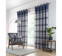 Portfolio Home Orleans Check Eyelet Curtain in Blue | Size: 168 cm width x 183 cm drop Portfolio Home Blue 168 cm width x 183 cm drop