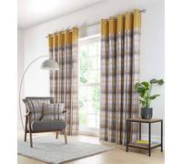 Portfolio Home Orleans Check Eyelet Curtain in Yellow | Size: 229 cm width x 229 cm drop Portfolio Home Yellow 229 cm width x 229 cm drop