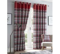 Orleans 90" X 90" Red Grey Slate Tartan Check Eyelet Ready Made Curtains