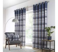 Portfolio Home Orleans Tartan Check Fully Lined Eyelet Curtains 2 Panel Pair in Blue | Size: 117 cm width x 137 cm drop Portfolio Home Blue 117 cm width x 137 cm drop