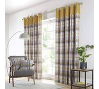 Portfolio Home Orleans Tartan Check Fully Lined Eyelet Curtains 2 Panel Pair in Yellow | Size: 168 cm width x 137 cm drop Portfolio Home Yellow 168 cm width x 137 cm drop